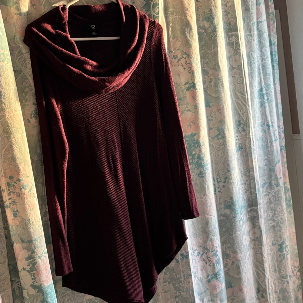 Iz Byer Deep Burgundy Cowl Neck Sweater